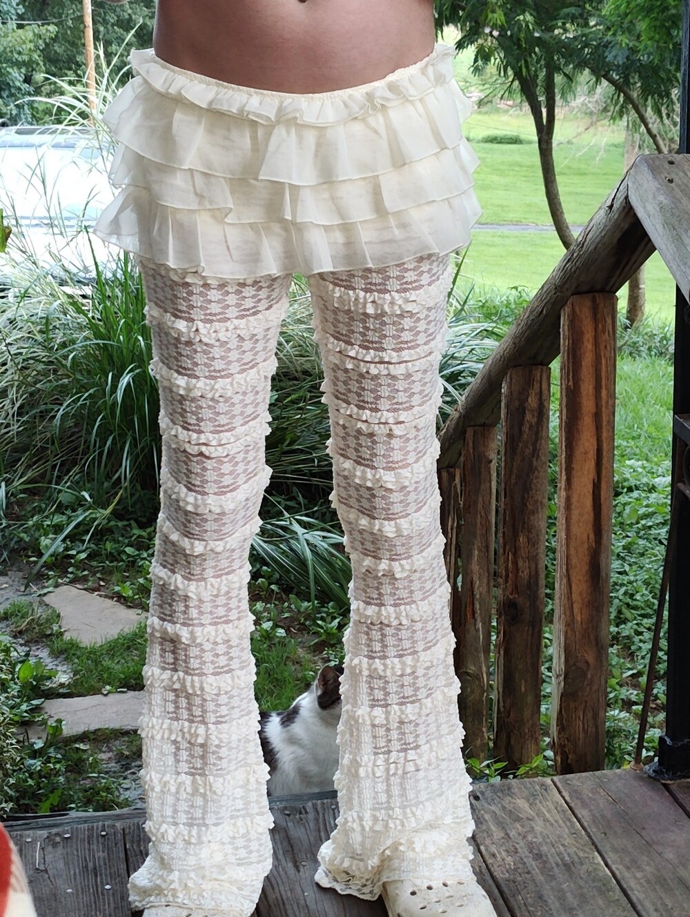 Women's Low Rise Waist Cake Skirt With Built In Lacy Ruffle Flare Pants
